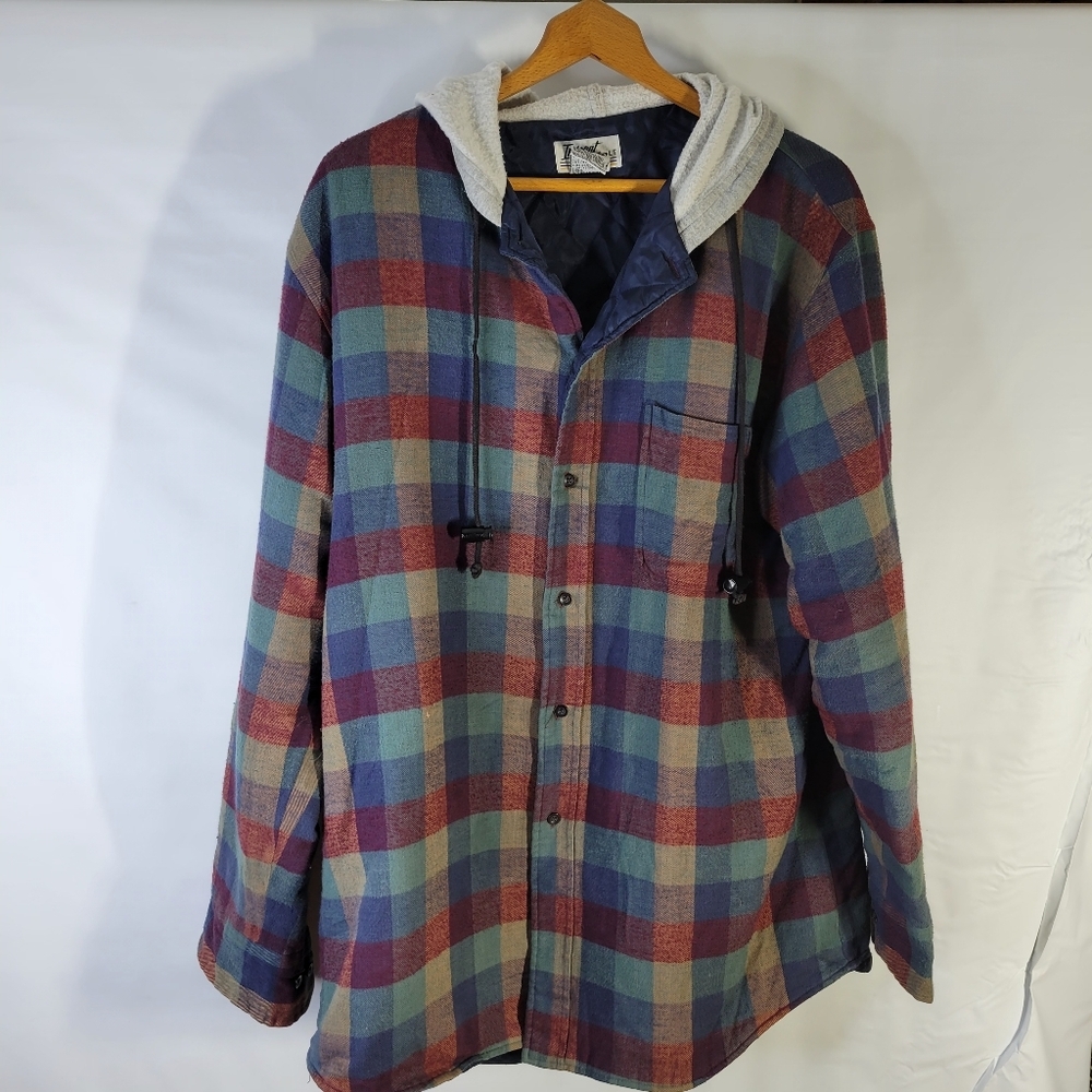 Mens Impact Shacket Cotton/Poly Quilted inside Button Front Hooded Size LT - Picture 6 of 12